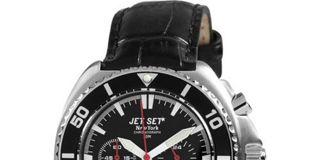 Čierne hodinky s koženým remienkom Jet Set