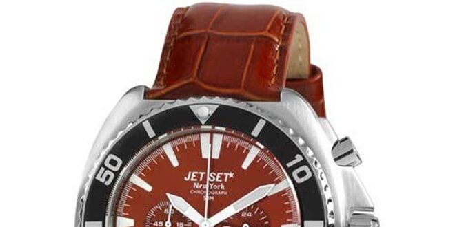 Hnedé hodinky s koženým remienkom Jet Set