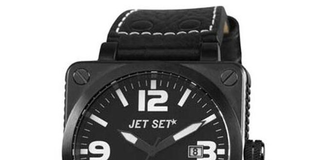 Čierne oceľové hodinky Jet Set s koženým remienkom