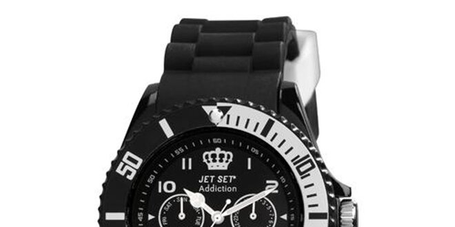 Čierne plastové hodinky s guľatým ciferníkom Jet Set