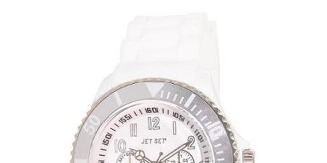Biele plastové hodinky s guľatým ciferníkom Jet Set