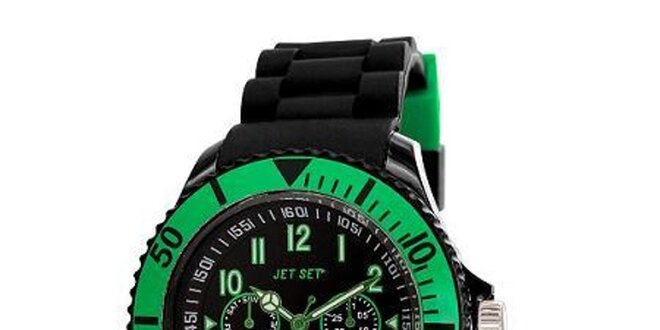 Čierne plastové hodinky so zeleno lemovaným ciferníkom Jet Set