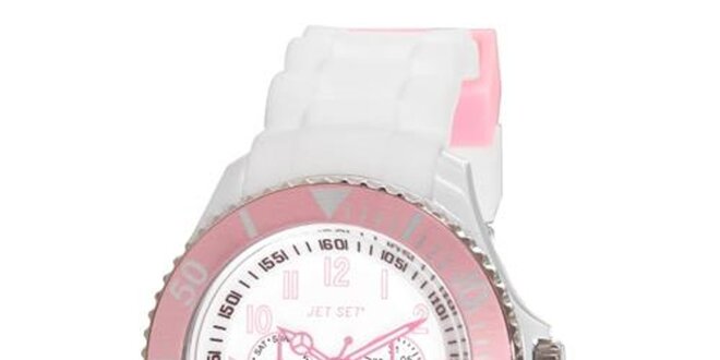 Biele plastové hodinky s ružovo lemovaným ciferníkom Jet Set