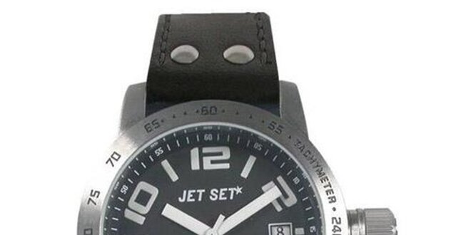 Čierno-strieborné analogové hodinky Jet Set