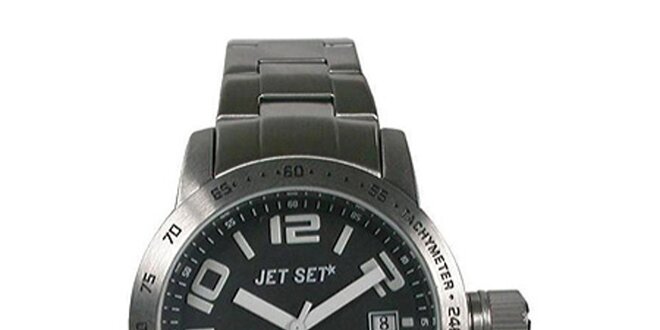 Oceľovo-čierne analogové hodinky Jet Set