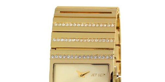 Dámske zlaté analogové hodinky osadené kryštáľmi Jet Set