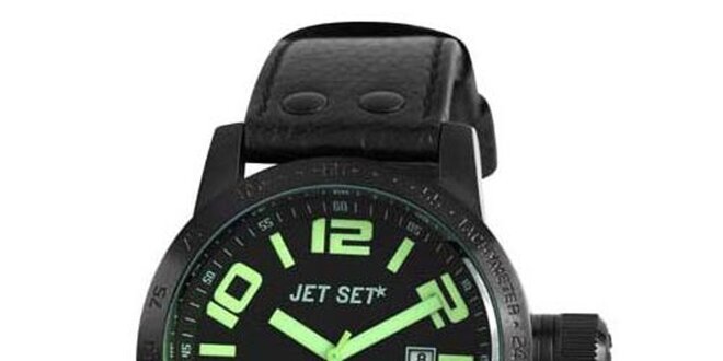 Čierne analogové hodinky so zelenými detailmi Jet Set