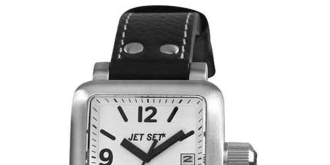 Strieborno-čierne hranaté analógové hodinky Jet Set