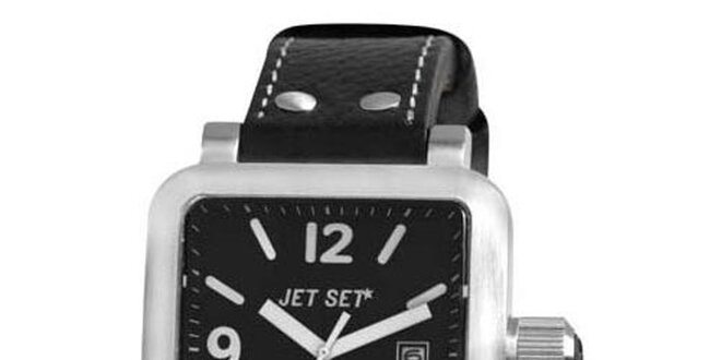 Strieborno-čierne hranaté analogové hodinky Jet Set