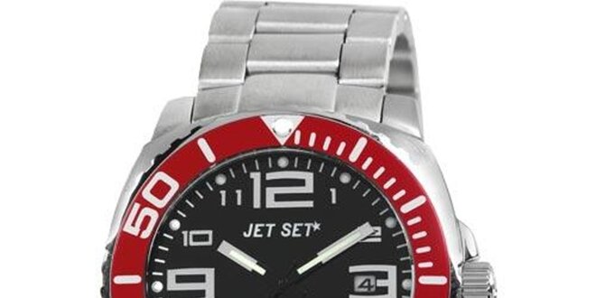 Pánske strieborno-červené analogové hodinky Jet Set