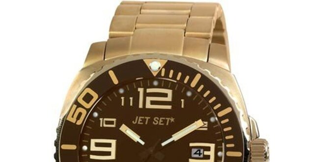Pánske zlato-hnedé analogové hodinky Jet Set