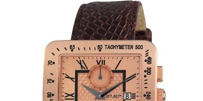 Pánske hnedo-ružové analogové hodinky Jet Set