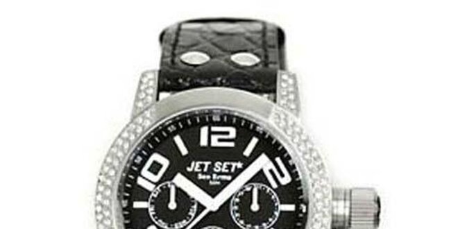 Čierno-strieborné analogové hodinky Jet Set so Swarowski kryštálmi