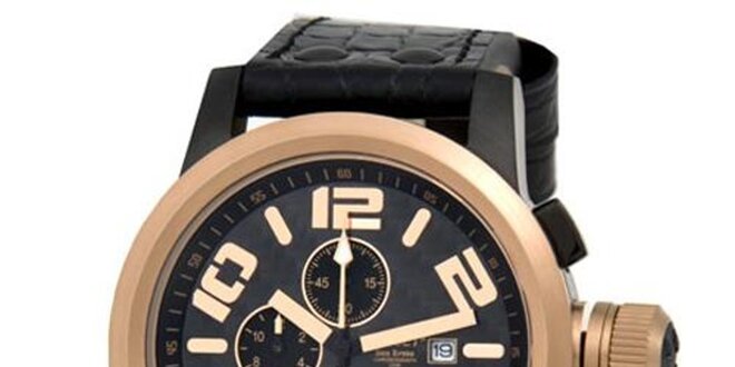 Pánske zlato-čierne analogové hodinky s výraznou korunkou Jet Set