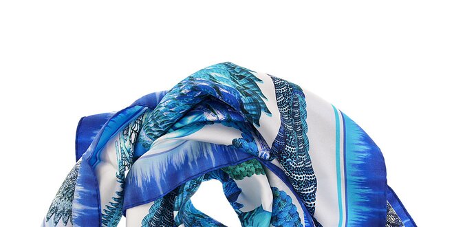 Dámska azurovo modrá hodvábna šatka Roberto Cavalli s potlačou