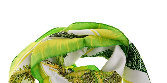 Dámska limetkovo zelená hodvábna šatka Roberto Cavalli s potlačou