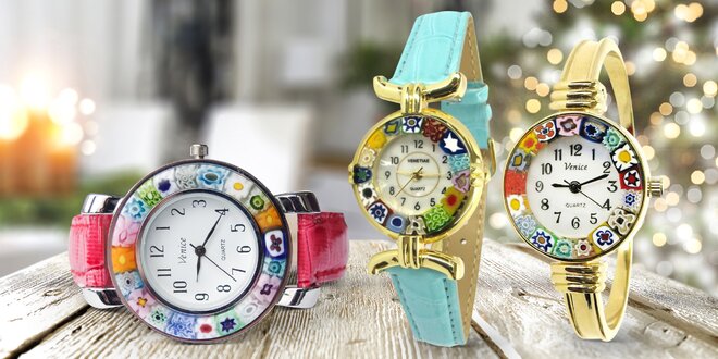 Krásne dizajnové hodinky z muranského skla