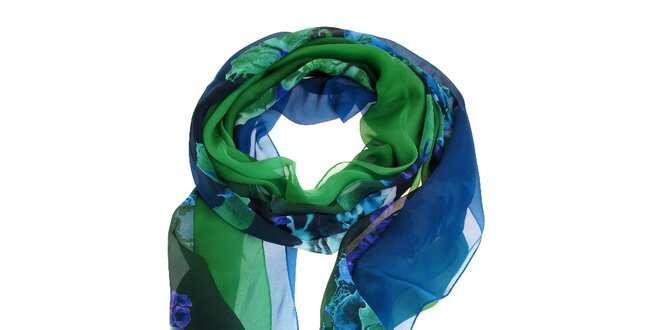 Dámsky modro-zelený hodvábny šál Roberto Cavalli s potlačou