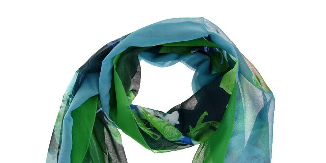 Dámsky modro-zelný hodvábny šál Roberto Cavalli