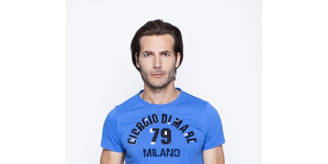 Pánske ultramarínové tričko s potlačou Giorgio di Mare