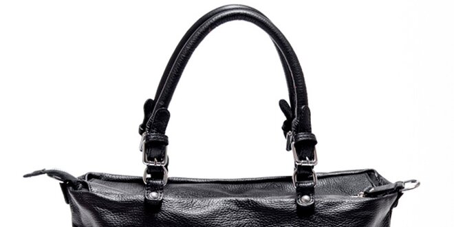 Dámska čierna kožená kabelka s ozdobnými páskami Carla Ferreri