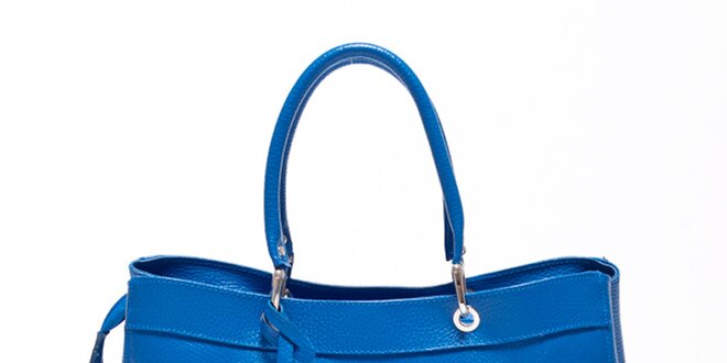 Dámska enziánovo modrá kožená kabelka s visačkou Carla Ferreri