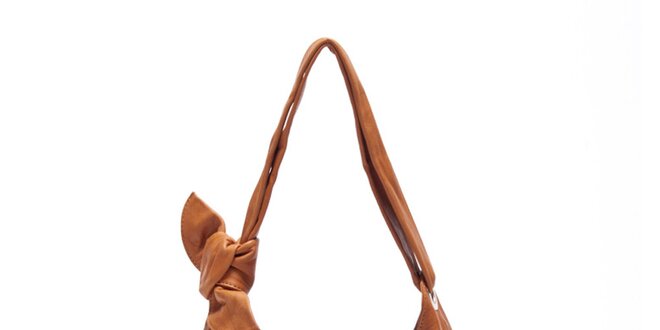 Dámska koňaková kožená kabelka s uzlom Carla Ferreri