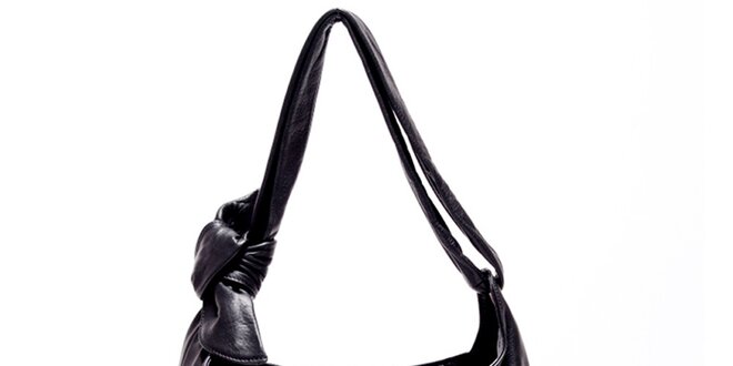 Dámska čierna kožená kabelka s uzlom Carla Ferreri