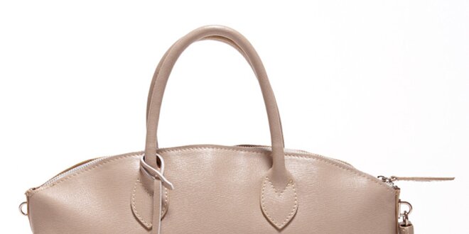 Dámska béžová kožená kabelka so zámčekom Carla Ferreri