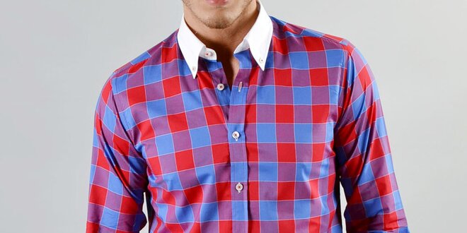 Pánska modrá červeno károvaná košeľa Marcel Massimo