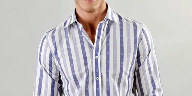 Pánska biela košeľa s modrými pruhmi Marcel Massimo