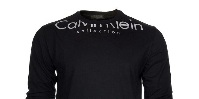 Pánske čierne tričko Calvin Klein s bielou potlačou