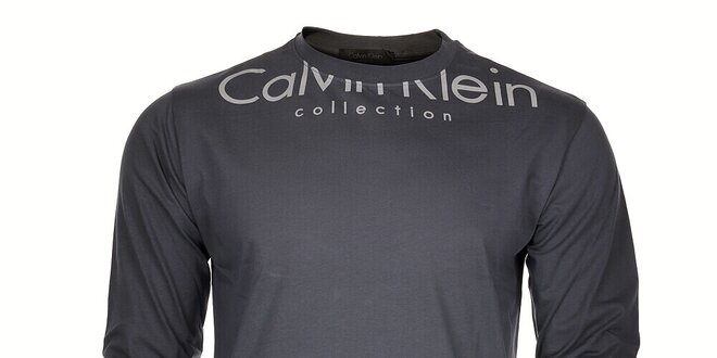 Pánske svetlo šedé tričko Calvin Klein s bielou potlačou