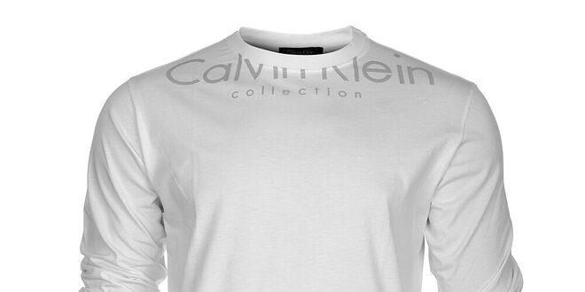 Pánske biele tričko Calvin Klein s šedou potlačou