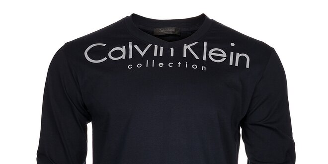 Pánske tmavo modré tričko Calvin Klein s bielou potlačou