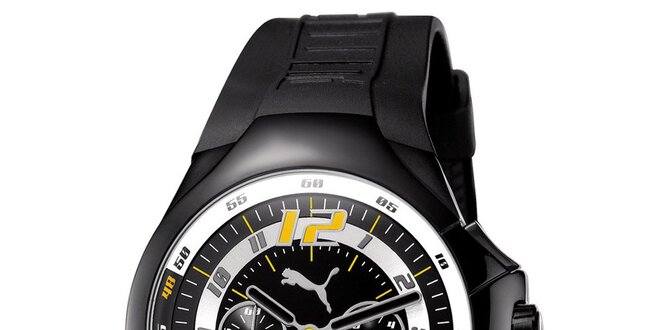 Pánske čierne oceľové hodinky s pryžovým remienkom Puma