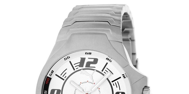 Pánske oceľové strieborné hodinky s bielym ciferníkom Puma