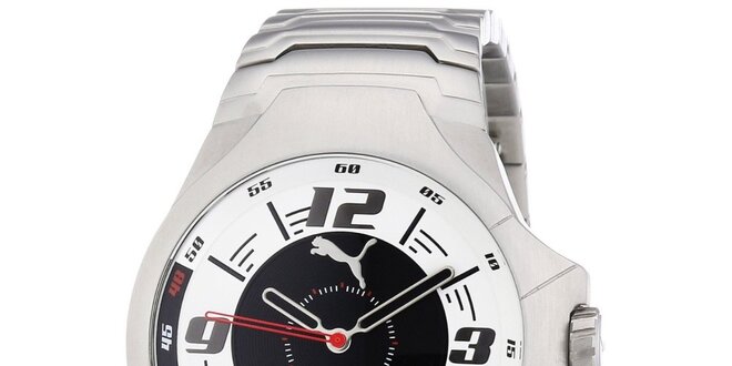 Pánske oceľové strieborné hodinky s čierno-bielym ciferníkom Puma