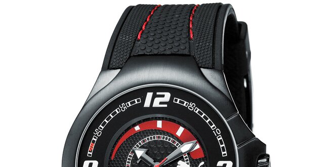 Pánske čierne analogové hodinky s červenými detailmi Puma