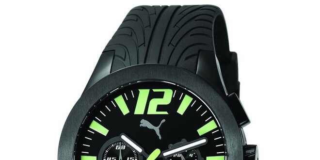 Pánske čierne oceľové hodinky Puma s plastovým remienkom