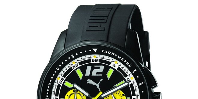 Pánske čierne oceľové hodinky so zelenými detailmi Puma