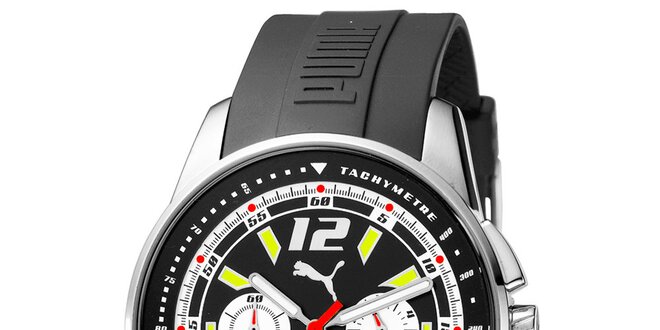 Pánske čierne hodinky Puma s luminiscenčnými ručičkami
