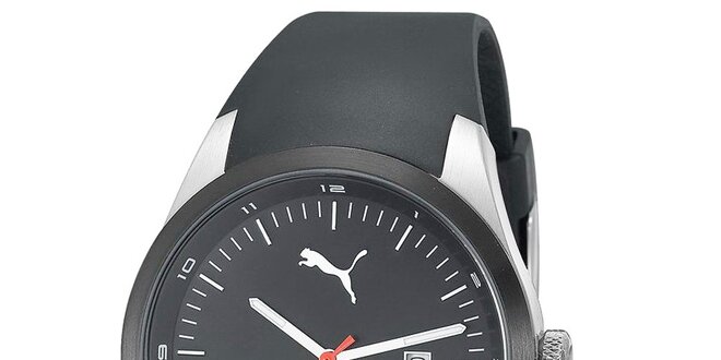 Pánske čierne hodinky s ozdobným prúžkom Puma