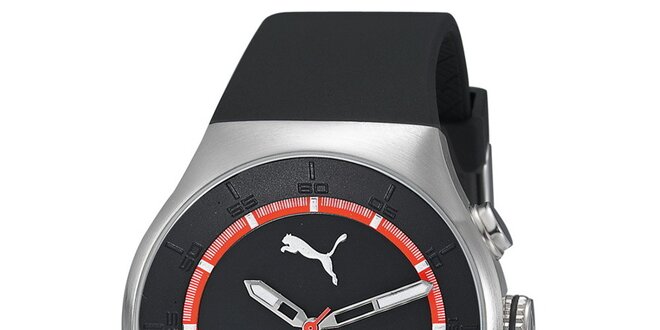 Pánske strieborné hodinky s čiernym ciferníkom a chronografom Puma