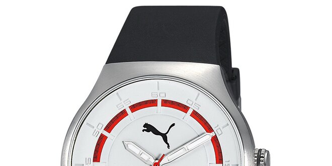 Pánske strieborné hodinky s červeným prúžkom Puma