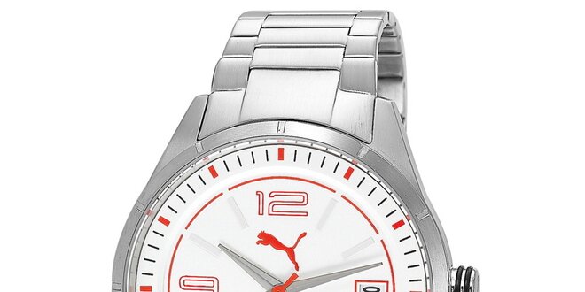 Pánske strieborné hodinky s bielym ciferníkom Puma