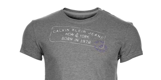 Pánske svetlo šedé melírované tričko Calvin Klein s potlačou