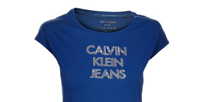 Dámske modré tričko Calvin Klein s flitrami a korálkami