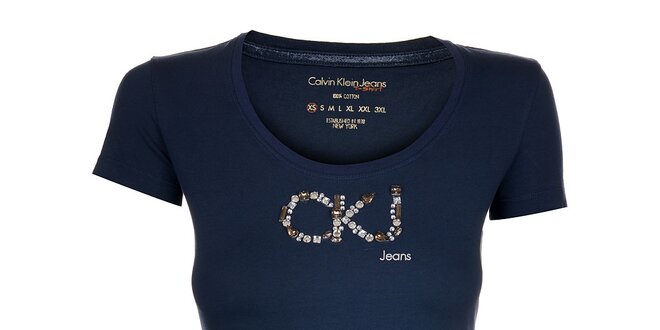 Dámske tmavo modré tričko Calvin Klein s kamienkami