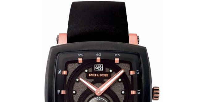 Pánske hranaté čierne analógové hodinky Police